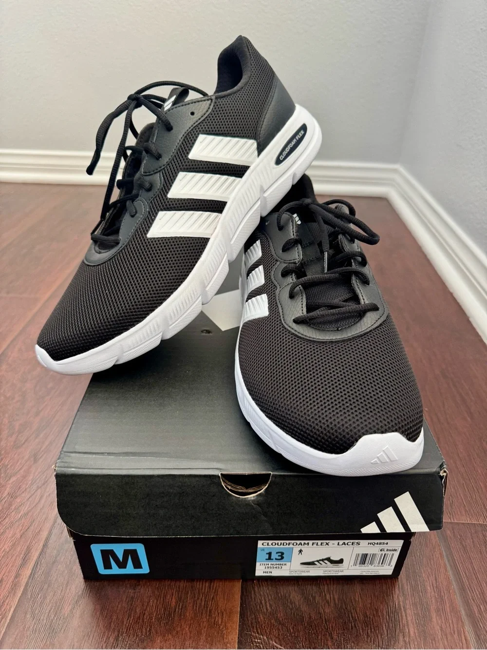 🆕 Adidas Men's Black Athletic Running Shoes - CloudFoam Flex Sneakers Size 13